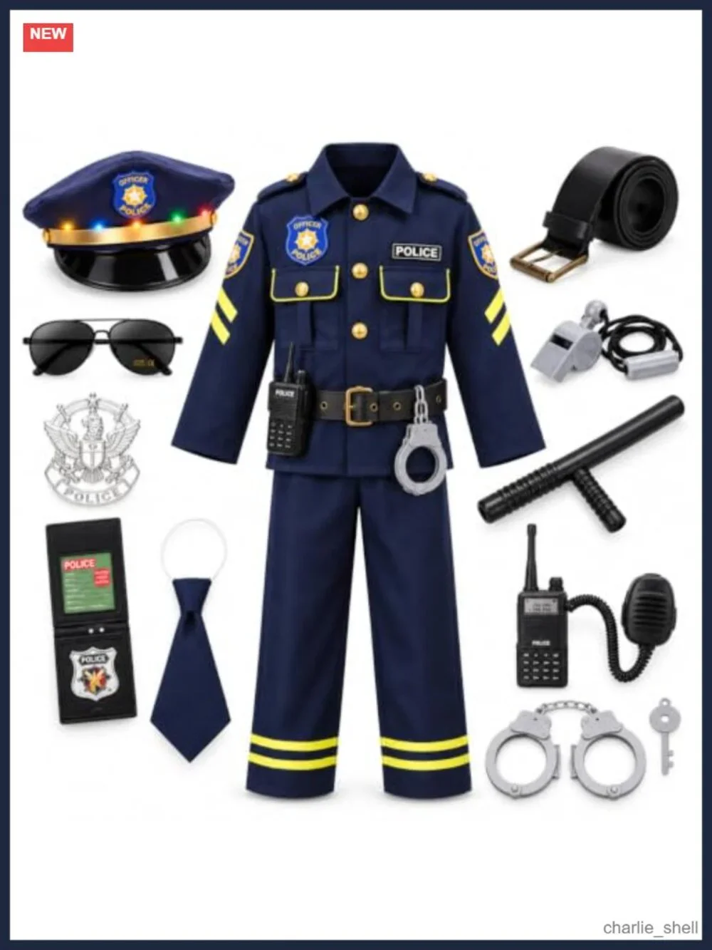 Kids Police Costume Set Polyester Uniform Career Day Halloween Pretend Play